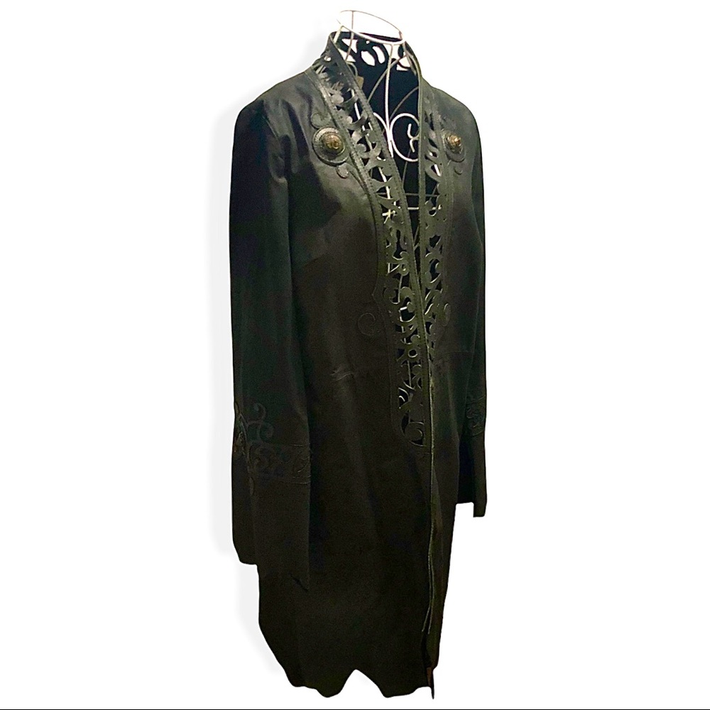 Share Spirit Leather Cutout Jacket with Prominent Button Detail